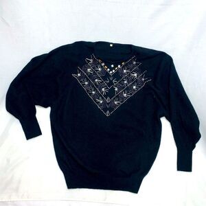 Vintage Oversized Black Italian Angora Sweater Blouse Shirt Top Beaded Dolman